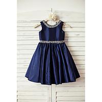 A-line Knee-length Flower Girl Dress - Taffeta Sleeveless Scoop with