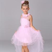 A-line Asymmetrical Flower Girl Dress - Cotton Satin Tulle Halter with Flower(s) Sash / Ribbon