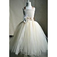 A-line Ankle-length Flower Girl Dress - Silk Sleeveless Square with