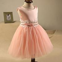 a line knee length flower girl dress tulle stretch satin jewel with be ...