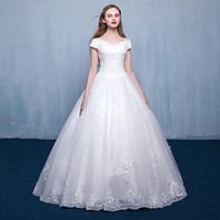 A-line Wedding Dress Lacy Look Floor-length Bateau Lace Tulle with Lace Sequin