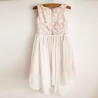 A-line Knee-length Flower Girl Dress - Chiffon / Lace / Satin Sleeveless Scoop with