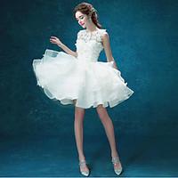 A-line Wedding Dress - Chic Modern Little White Dress Short / Mini Jewel Organza Tulle with Appliques Beading