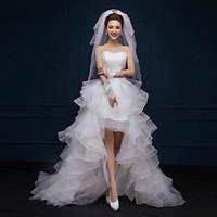 A-line Wedding Dress Little White Dress Asymmetrical Sweetheart Lace with Lace Ruffle