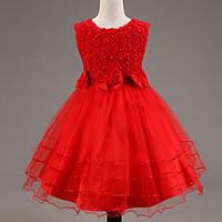 A-line Knee-length Flower Girl Dress - Lace / Satin / Tulle / Sequined / Polyester Sleeveless Jewel with