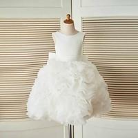 A-line Knee-length Flower Girl Dress - Organza / Satin Sleeveless Jewel with Sash / Ribbon