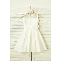 a line knee length flower girl dress taffeta sleeveless jewel with