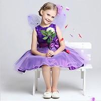 A-line Tea-length Flower Girl Dress - Cotton / Tulle / Polyester Sleeveless Jewel with