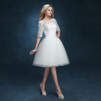 A-line Wedding Dress - Reception Little White Dress Knee-length Bateau Lace Tulle with Appliques