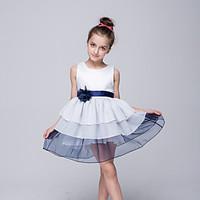 A-line Knee-length Flower Girl Dress - Chiffon Taffeta Crew Neck with Applique Sash / Ribbon Girls Summer chiffon pageant dresses