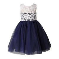 A-line Knee-length Flower Girl Dress - Lace Tulle Scoop with Lace