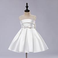 a line knee length flower girl dress satin tulle sleeveless jewel with ...