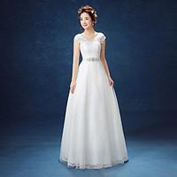 A-line Wedding Dress Simply Sublime Floor-length Scoop Lace Satin Tulle with Lace