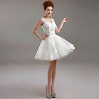 a line wedding dress little white dress short mini v neck tulle with a ...