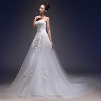 a line wedding dress vintage inspired chapel train sweetheart lace tul ...