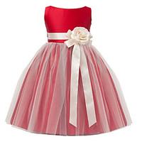 a line tea length flower girl dress satin tulle jewel with flowers sas ...