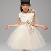 A-line / Ball Gown Knee-length Flower Girl Dress - Cotton / Tulle / Sequined / Polyester Sleeveless Jewel with