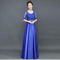 a line mother of the bride dress lace up floor length half sleeve sati ...