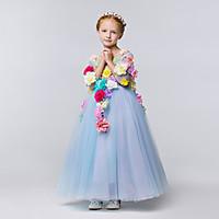 A-line Ankle-length Flower Girl Dress - Tulle / Polyester 3/4 Length Sleeve V-neck with