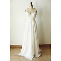 A-line Wedding Dress Beautiful Back Court Train Straps Chiffon with Appliques Button Sash / Ribbon