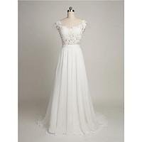 A-line Wedding Dress Beautiful Back Sweep / Brush Train Scoop Chiffon Lace with Appliques Lace