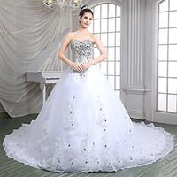 a line wedding dress elegant luxurious sparkle shine cathedral train s ...