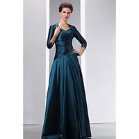 A-line Mother of the Bride Dress - Two Pieces Floor-length 3/4 Length Sleeve Taffeta with Appliques Beading