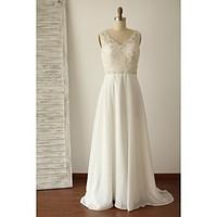 a line wedding dress beautiful back sweep brush train v neck chiffon l ...