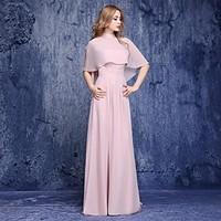 A-line Mother of the Bride Dress - Vintage Inspired Floor-length Half Sleeve Chiffon with Sash / Ribbon