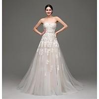 A-line Wedding Dress Wedding Dresses in Color Sweep / Brush Train Sweetheart Satin / Tulle with Appliques