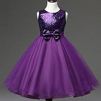 A-line Knee-length Flower Girl Dress - Organza / Satin Sleeveless Jewel with