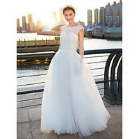 A-line Wedding Dress See-Through Sweep / Brush Train Scoop Tulle with Lace