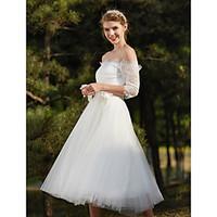 a line wedding dress little white dress tea length off the shoulder la ...