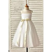 A-line Ankle-length Flower Girl Dress - Tulle Sleeveless Jewel with