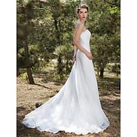 A-Fu A-line Wedding Dress Simply Sublime Court Train Strapless Lace Satin Tulle with Lace