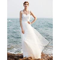 A-line Wedding Dress Simply Sublime Sweep / Brush Train Straps Tulle with Ruche Sequin