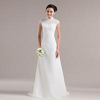 A-line Wedding Dress Vintage Inspired Sweep / Brush Train High Neck Organza with Lace