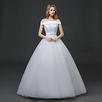 A-line Wedding Dress Simply Sublime Floor-length Off-the-shoulder Lace Satin with Bow Lace