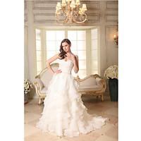 A-line Wedding Dress Simply Sublime Court Train Sweetheart Organza Satin with Appliques Beading Ruffle