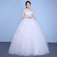 A-line Wedding Dress Floor-length Strapless Cotton Tulle with Appliques Lace Sequin