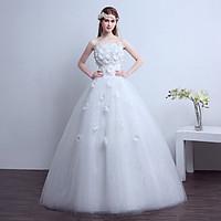 a line wedding dress floor length strapless cotton tulle with applique ...