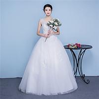 A-line Wedding Dress Floor-length Scoop Cotton Tulle with Lace