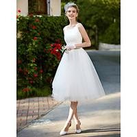 A-Fu A-line Wedding Dress Little White Dress Knee-length Square Lace Tulle with Lace