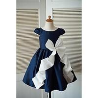 a line knee length flower girl dress taffeta scoop with bows