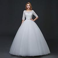 A-line Wedding Dress Beautiful Back Floor-length Scoop Lace Tulle with Lace