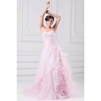 a line wedding dress wedding dress in color sweep brush train straples ...