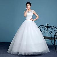 A-line Wedding Dress Sparkle Shine Floor-length Scoop Lace Tulle with Lace