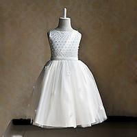 a line knee length flower girl dress sleeveless scoop with flowers