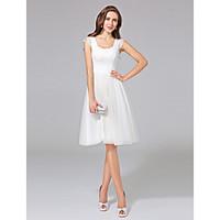 A-line Wedding Dress Lacy Look Knee-length Scoop Cotton Tulle with Lace