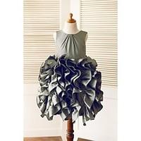 a line knee length flower girl dress taffeta sleeveless scoop with